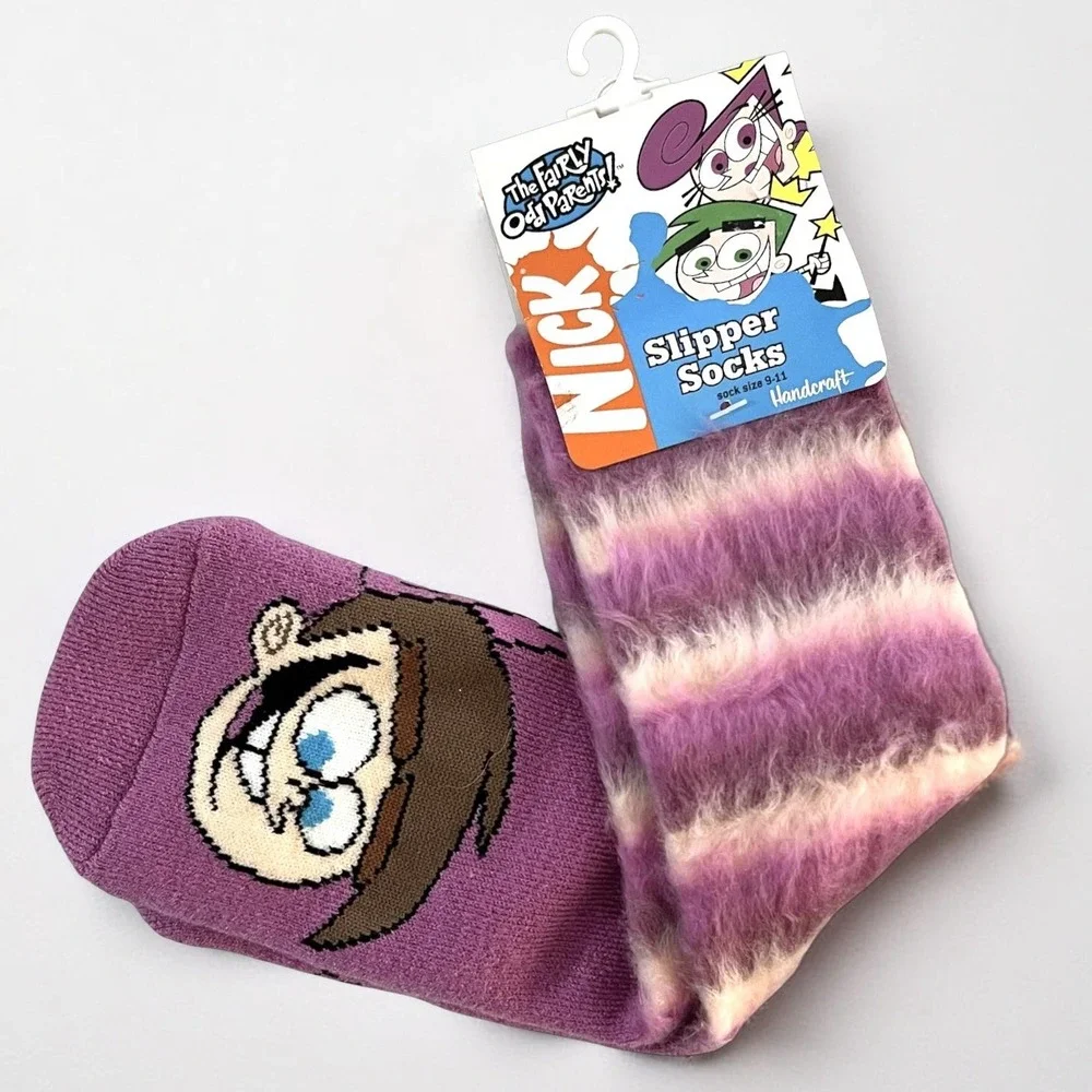 Nickelodeon The Fairly OddParents Slipper Socks Girls 9-11‎ Pink Fuzzy Timmy NWT